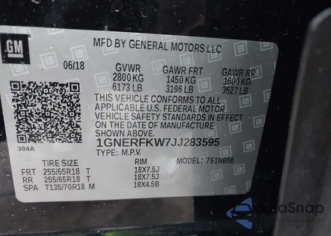 2018 Chevrolet Traverse Ls z USA, uszkodzony, nr VIN 1GNERFKW7JJ283595